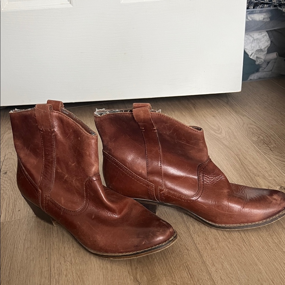 Brown Pleather Ankle Boots